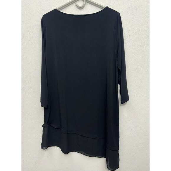 Susan Graver Womens Everyday Top Asymmetrical Tunic Large Black Liquid Knit - Picture 2 of 6